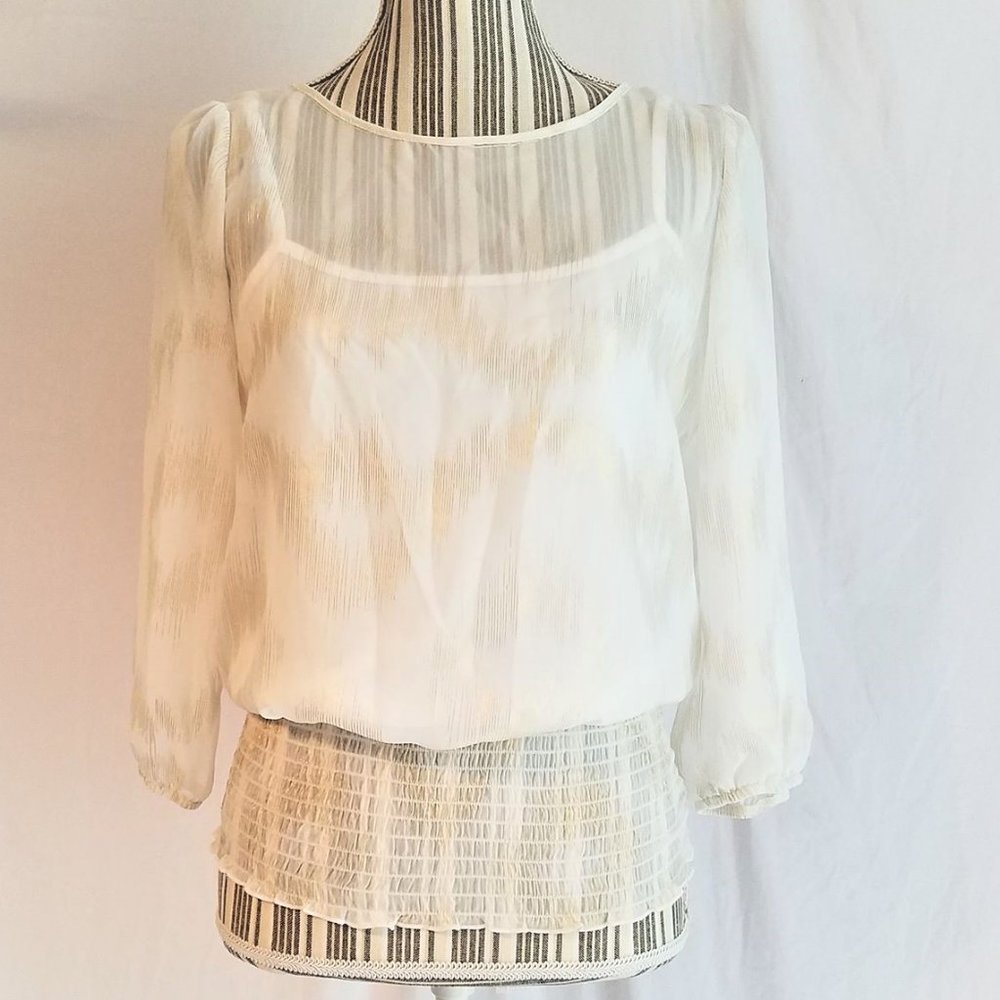 BCX Double Layered Look Cream and Gold Blouse